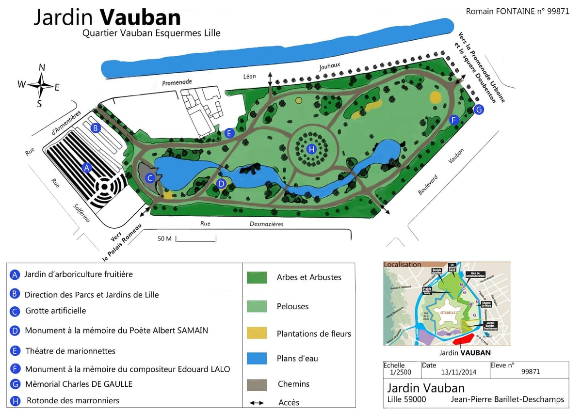 mapa Lille-lorategiekin