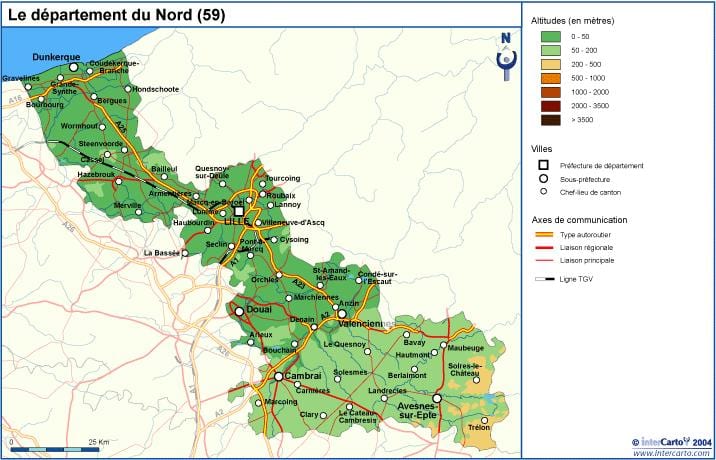 mapa topografiko Lille